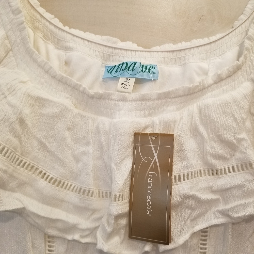 {M} NWT Francesca Casola Lace Off The Shoulder Corset Tie Back Ivory Dress - Picture 7 of 14